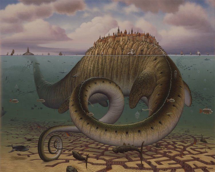 A-Jacek-Yerka-surrealist-painting-of-the-loch-ness-monster-supporting-a-city-on-its-back.jpg